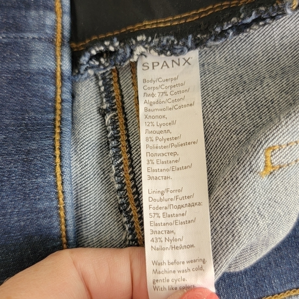Spanx Pull On High Rise Jegging Distressed Skinny Frayed Step Hem Jeans L - Picture 10 of 12